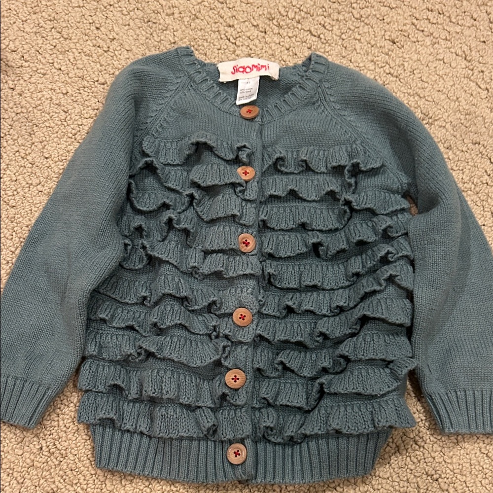 Siaomimi Blue Knit Cardigan W/ wooden buttons -Size 6T